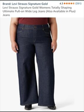 Levi's Signature Totally Shaping Pull-On Wide Leg Jeans — Dark Indigo Blue